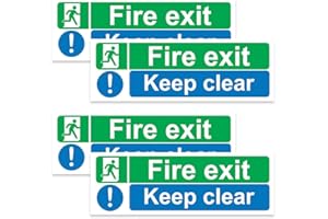 RDLCAR Fire Exit Keep Clear Sign Pack of 4 Self Adhesive Fire Exit Signs 300mm x 150mm Fire Exit Stickers for Indoor and Outdoor Use
