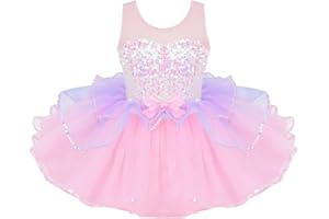 iEFiEL Kinder Mädchen Glitzer Ballettkleid Prinzessin Meerjungfrau Kleid Tutu Pailletten Ballett Trikot Tanz-Kostüm Party Performance Bekleidung