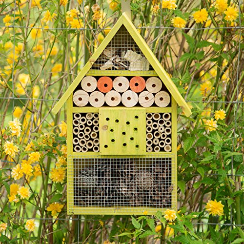 Relaxdays Insektenhotel für Wildbienen, Marienkäfer, Florfliegen, für Balkon, Garten, HxBxT: 40 x 27,5 x 7cm, Holz, grün - 2