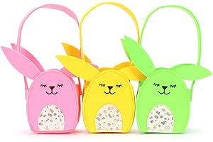 EPOKUS 3 Pièces Panier de Pâques de Lapin, Panier Paques Enfant à Remplir, Sac Paques Enfant en Feutre Lapin, Sac Cadeau Paques avec Anse, Panier Oeuf de Paques pour Enfants Décoration de Pâques (Coloré*3)