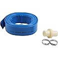 KATSU Layflat Discharge Hose Pipe 10m x 38mm 1-1/2 Inch Diameter with 2 Clips and Quick Coupler Connector, Fits Submersible & Other Water Pumps for Draining Pond, Garden Irrigation, Hot Tub, Pool
