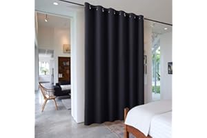 PONY DANCE 1 Pezzo Tenda Divisoria per Interni - Tende Termiche Isolanti Tenda Oscurante ad Anelli Tenda Camera da Letto Tende Moderne per Soggiorno, L 304 x A 243 cm, Nero