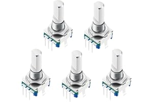 Jadeshay Rotary Encoder Switch,5 Pieces EC11 Rotary Encoder Code Switch Digital Potentiometer with Push Button 5 Pin Handle Length 20mm for Electronics Components and Projects