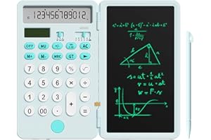 NEWYES Verbesserter Wiederaufladbarer Basisrechner mit Notizblock 6,5 Zoll, Standard-Taschenrechner mit 12 Ziffern, 2-in-1-Funktion, Tragbar für die Schule im Büro (Blau)