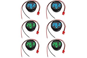 GTIWUNG 6 Piezas Mini Voltímetro Digital DC 2 líneas 4-100V Mini probador de Voltaje Pantalla LED Protección de Polaridad Inversa y Medición de Presión Precisa, Redondo, Azul y Verde