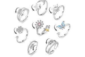 Aucuu Spinnringar mot oro för kvinnor, 925 silver, ringar för kvinnor, öppna ringar, fidget spinner, kubisk zirkonia, fidget