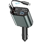 BOOTEEK 120W Retrattile Caricabatterie Auto 4 in 1 Adattatore Caricabatterie Auto con Cavi Retrattili e Display di Tensione, 