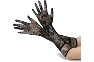 TEOZBLU Guantes Largos de Encaje, Guantes de Novia Largo para Boda Estampado, para Mujer, de Color Negro, Vintage, para Novia, Boda, Sexy, ópera para Fiestas de té, Disfraces
