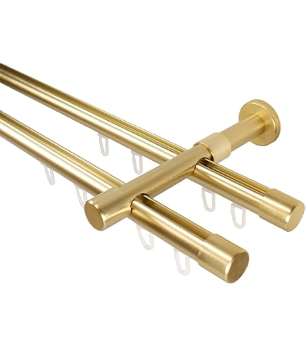 Sento 2-läufige Gardinenstange Aus Metall – Messing Antik, Ø 19/19 Mm, Länge 140 Cm, Inkl. Halter & Endknöpfe