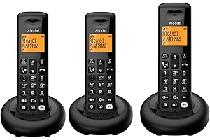 ALCATEL E260 S. Voice Trio - Téléphone Fixe sans Fil DECT avec Répondeur - Design Compact - Grand Écran Rétroéclairé - Mains Libres - Fonction Blocage des Appels Indésirables - 3 Combinés - Noir