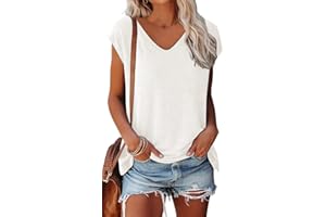 OLIPHEE Femmes Cap Sleeve T-Shirts À Manches Courtes Col en V Casual T-Shirts De Base D'été Lâches