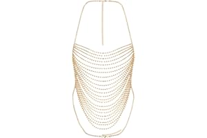 LONTG Sparkly Rhinestone Body Chain - Gold Crystal Bra Chain and Top for Women - Rave, Nightclub, Night Out - Bling, Glitter Vest