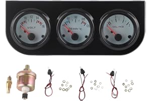 KEENSO Kit Manometro Triplo Universale per Auto, Strumento Temperatura Acqua + Volt + Misuratore Pressione Olio 52 Mm