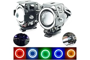 JANESHOP Moto phare lampe auxiliaire projecteur antibrouillard 12V Mini U7 Angel Eyes LED Lumière Une paire (Vert)