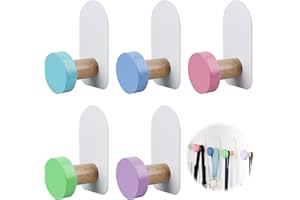 Encuryna Zestaw 5 haczyków samoprzylepnych dla dzieci, wieszak na ręczniki ze stali nierdzewnej, samoprzylepny, szybki montaż, wieszak ścienny dla dzieci (kolor makaronowy)