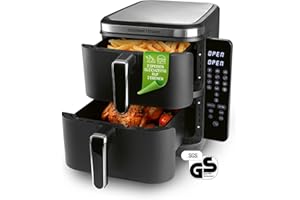 ‎GOURMETMAXX GOURMETmaxx FryUp Vertikale Doppelkammer Heißluftfritteuse | vertikaler Airfryer | klappbares Touchdisplay | 32% platzsparender | Fassungsvermögen 10L | Heißluftfritteuse 2 Kammern