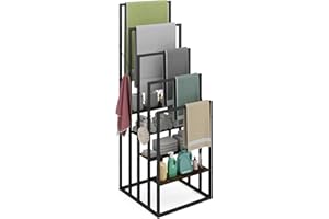 REBONIQUE Handtuchständer, Handtuchhalter Stehend mit 5 Handtuchstangen, 4 Ablagen, 4 Haken, Freistehender Badetuchhalter für Handtücher Badetücher Kleidung, Handtuchleiter Stehend für Badezimmer - 43x40x117cm