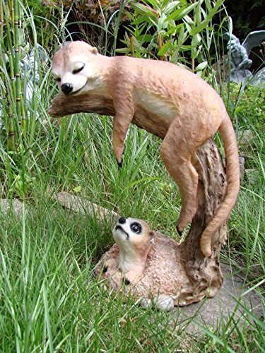 XL Erdmännchen auf Ast Figur Gartenfigur Tier Familie