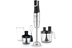 Moulinex Mixeur Plongeant InfinyForce Pro 1200W, Lames Powelix résistantes, 5 Fonctions, Vitesse ajustable, Hachoir, Fouet, Verre Doseur, Kit Accessoires, Compatible lave-vaisselle, DD95JD10