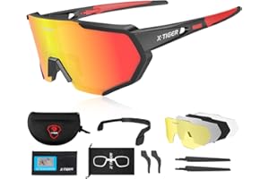 X-TIGER Lunettes de Cyclisme Homme Lunettes de vélo de Montagne avec 5 verres Interchangeables, Lunettes de Sport Pour Cyclisme, Course à Pied, Pêche, Golf et la Randonnée