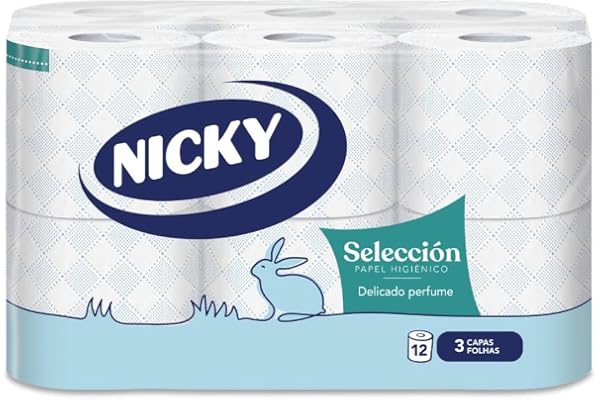 Nicky Urval, 12 rullar toalettpapper, 3 lager | 150 ark per rulle, med talkarom, extra mjukt Dermatologiskt testat papper, 10
