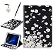 Produktbild HB-Int 3 in 1 PU Leder Hülle für Samsung Galaxy Tab A T580 10.1" (2016) Flip Standfunktion Schutzhülle Weiß Blumen Wallet Case Brieftasche Kartenfächer Ledertasche Magnetverschluss Schale Beschützer Haut Lederhülle Book Style Holder Elegant Schwarz Etui Protective Cover Dünn Slim Cover Bumper Zubehör mit Stylus Pen + Staub Steckere