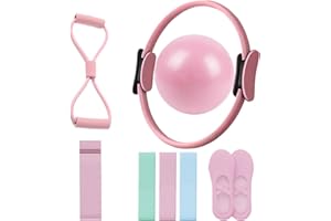 Generisch Pilates Ring Set, 14" Magic Circle, Long & Loop Resistance Bands, Soft Pilates Ball, Grip Socks,Puller, Home Workout Equipment for Women & Beginners to Tone, Flexibility & Core Strength