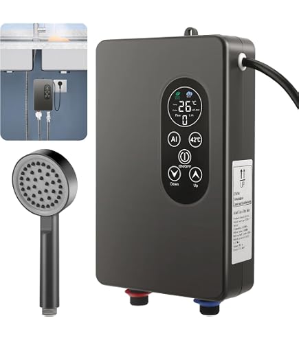 Fudeer Kompakter Durchlauferhitzer (25-45℃) Sofortige Warmwasserversorgung Mit Nahezu Allen Wasserhähnen Kompatibel Einsetzbar In Küchen,Bad, Waschküchen,Werkstätten,usw. 220–240 V(Silber