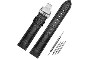 FOUUA Paski do zegarka 18 mm, 19 mm, 20 mm, 21 mm, 22 mm, 24 mm, oryginalne skórzane paski do zegarka, wytłaczane, zastępcze paski na rękę, klamra do rozmieszczenia, srebrne złoto