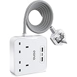 Amazon Brand – Eono Extension Cable Lead with USB C, 3250W 13A, Power Strips with 2 Way Outlets 3 USB Slots Plug Extension So