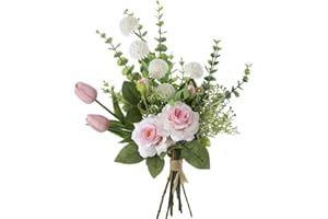 KIRIFLY Kunstblumen wie echt Blumen Künstliche Pflanzen Seidenblumen Rose Tulpe Blumenarrangements Deko Kernstück Hochzeit Blumenstrauß(Rosa)
