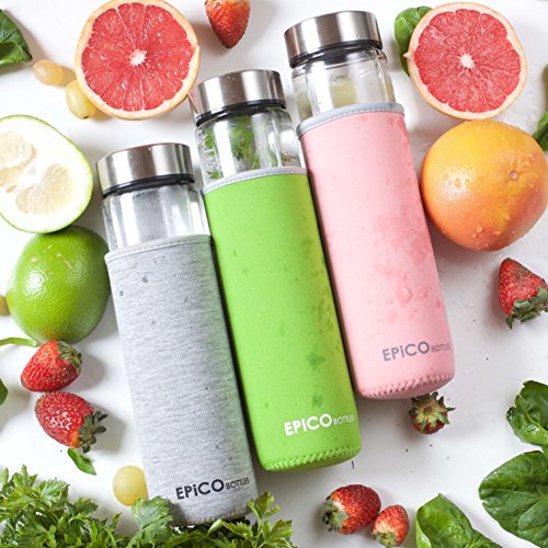 EPiCO BOTTLES Classic 600ml | Glasflasche für Unterwegs | Trinkflasche aus Glas zum Mitnehmen | Wasserflasche für heiß kalt Getränke | Perfekt für Yoga, Wandern, Büro | Ideal für Smoothies, Tee | BPA-frei - 5