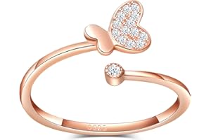 CPSLOVE Damen Mädchen Ringe, 925 Silber ringe, Schmetterling Ringe, Eingelegter Zirkon, Schwanzring, Ringe öffnen, Einstellbare Größe, Hochzeitsring, Verlobungsring, Geeigneter Fingerumfang: 49-57mm