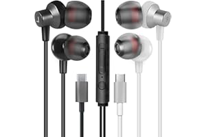 【Paquete de 2】MAS CARNEY Auriculares Internos con Cable USB C TI3, Micrófono para Samsung, Huawei, OPPO, Google Pixel y Otros Teléfonos Inteligentes con Interfaz Tipo C- Negro/Blanco