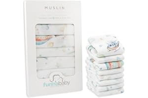 FUNNABABY SWEET LITTLE THINGS Funnababy Baby Muslin Cloths for Newborn – Pack of 8, Thin and Quick Dry, Extra Soft Face Muslin, 100% Cotton, Fabric Washcloth, Square Cloth for 0-6 months, Starter Baby Essential, 30x30 cm