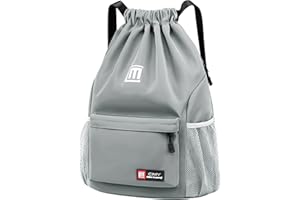 Pystuvo Drawstring Gym Bag, Large Drawstring Bags With Mesh Pockets Water