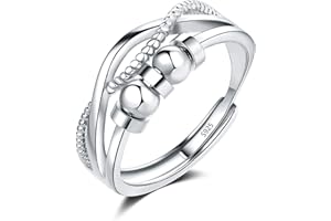 Loutade Silver Anxiety Rings, 925 Sterling Silver Anxiety Fidget Ring, Silver Rings for Women with Beads, Adjustable Open Mood Rings for Stress Relief, Infinity Bead Rings Relaxing Gifts for Men