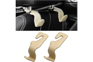CGEAMDY 2 Stück Auto Kopfstützen Leder Hängen Haken, Auto Kopfstütze Autositz Lagerung Haken, Auto Innneraum Zubehör Für Lebensmittel-Taschen, Inhaber Haken (Beige)