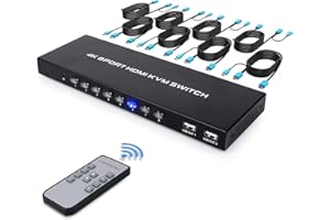 DGODRT Switch KVM HDMI 8 Ports, Commutateur KVM HDMI Prend en Charge 4K @ 30Hz, avec Télécommande IR et 4 Hub USB2.0, pour Partager Clavier, Souris et Imprimante