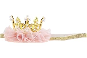 Nishine Princess Toddler Girls Crown Tiaras Baby Elastic Birthday Party Crown Headband Photo Props Gift (Gold)