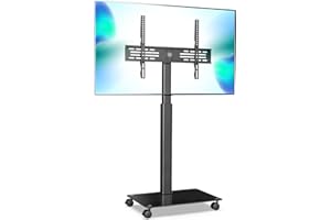 FITUEYES Stojak mobilny telewizor 32-60 cali ze szklaną podstawą Stojak podłogowy do telewizora LED LCD Płaska plazmowa zakrzywiona, przechylna +8°/-12°, Regulowana wysokość, MAX VESA 600x400