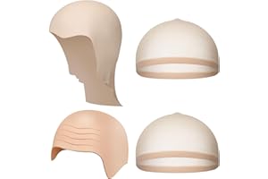 Cindeer 4 Piezas de Set de Gorras Calvas de Látex de Mardi Gras y Gorros de Malla de Peluca de Cosplay Gorro de Disfraz de Calavera de Piel Gorro de Red de Cabeza Elástico Accesorios para Adultos