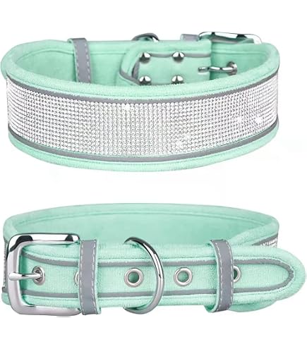 Haoyueer Hundehalsband Aus Kunstleder Mit Nieten & Strass – Verstellbar, 3,8 Cm Breit, Für Große Hunde (L, Rot)