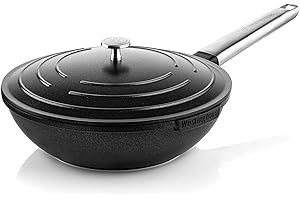 Westinghouse PERFORMANCE SERIES Wok padella con coperchio, padella rivestita 28 cm con manico in acciaio inox, padella a induzione, per ogni fornello, non bastone pan, lavabile in forno e