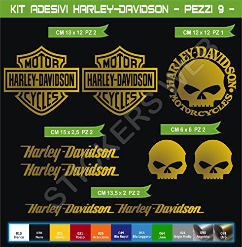 Pimastickerslab Pegatinas Adhesivos Harley Davidson Universal para Motos, Motocicletas. Cod.0636 (Oro cod. 091)