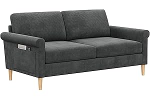 Vesgantti Fabric 2 Seater Sofa, 164cm Loveseat Sofa with Bilateral Pocket Storage, Upholstered Couch Perfect for Living Room, Bedroom, Office, Small Space, Tool-free Assembly, 164L*76D*85Hcm, Grey