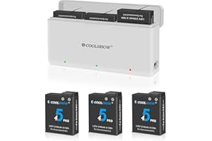 COOLSHOW Osmo Action 5 Pro/Action 4/3 Akku 2100mAh 3 Stück und Osmo Action 5/4/3 Akku Ladegerät Set Kompaktes tragbares Ladegerätdesign Kompatibel mit DJI Osmo Action 5 Pro,Osmo Action 4,Osmo Action 3