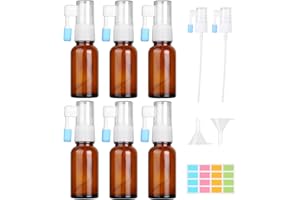 Nadisean 6 Stück Nasenspray Flasche Leer, 20ml Glas Nasen Sprühflaschen, Bennasenspray Nasenspray Zerstäuber, Wiederverwendbar Nachfüllbar Nasensprayflasche mit SprühkopfKappe, Trichter, Etiketten
