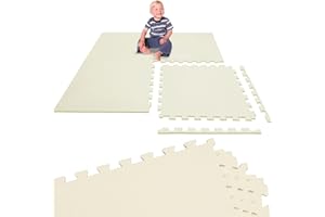 LittleTom Spielmatte Baby Puzzlematte Beige - 4 Teile je 50 x 50 cm - Krabbelmatte 100x100 cm Bodenmatte Kinder - Puzzle Teppich Kinderzimmer Matte - Bodenschutzmatte Spielteppich - Eva Schaumstoff