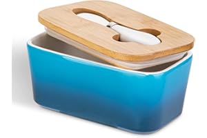 Burriera in Porcellana con Coperchio e Coltello da Burro, Henten Home Portaburro Per il Frigo, Contenitore per Tutti i Tipi di Burro (Blu Navy)